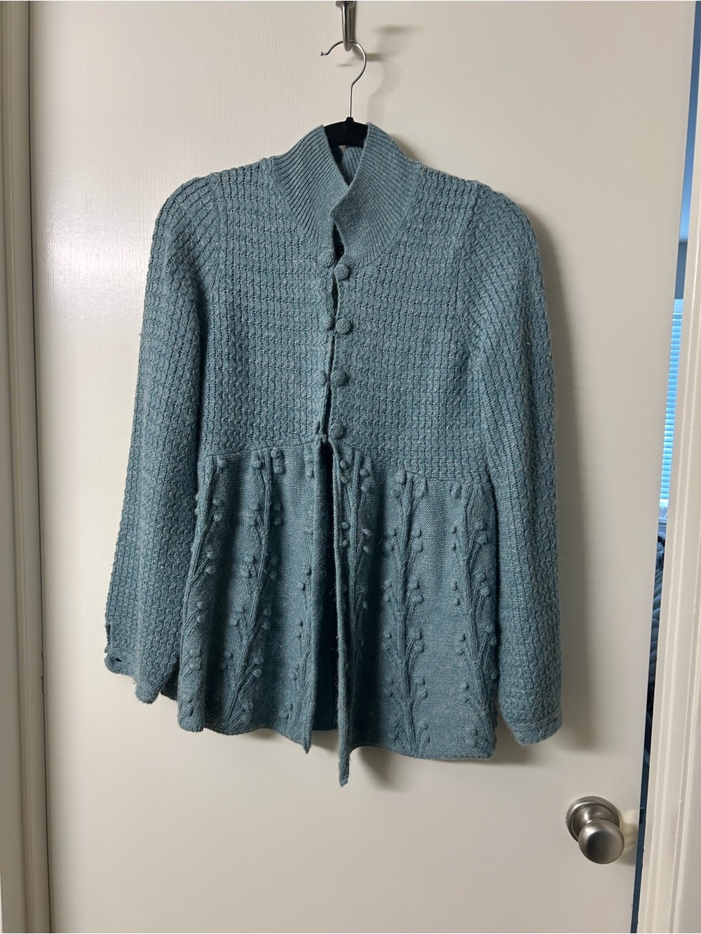 Women's Blue Knit Button-Front Sweater